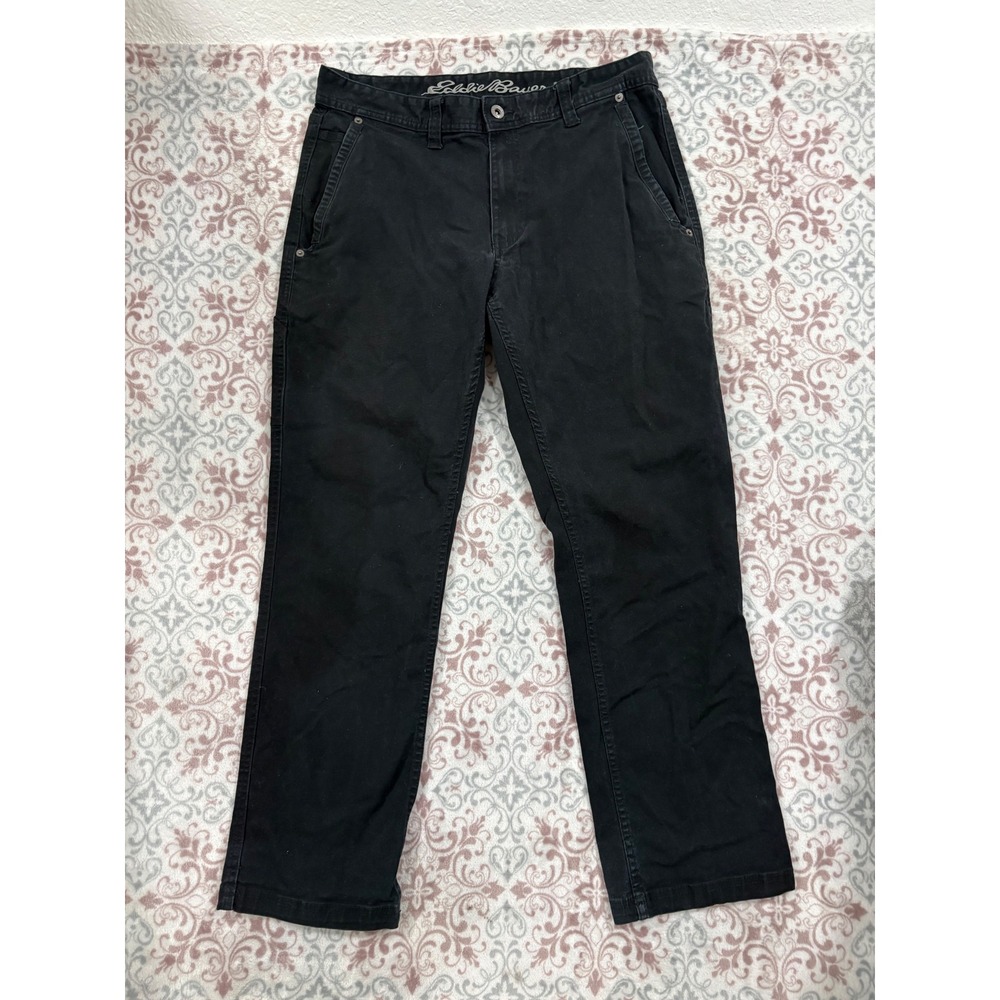 Eddie Bauer Mens 32x30 Black Canvas Utility Pants Classic Fit Straight Leg